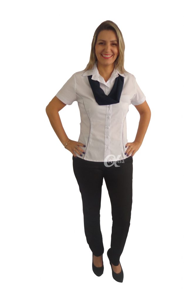 Camisa-feminina-com-friso-azul-marinho-frente | Alpha Uniformes ...